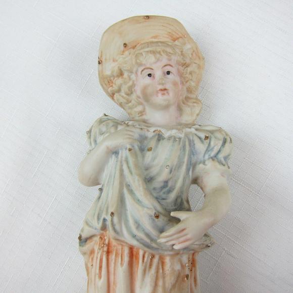 Antique German Porcelain Bisque Figures Sculptures Pair Boy & Girl Harvest - Picture 6 of 12